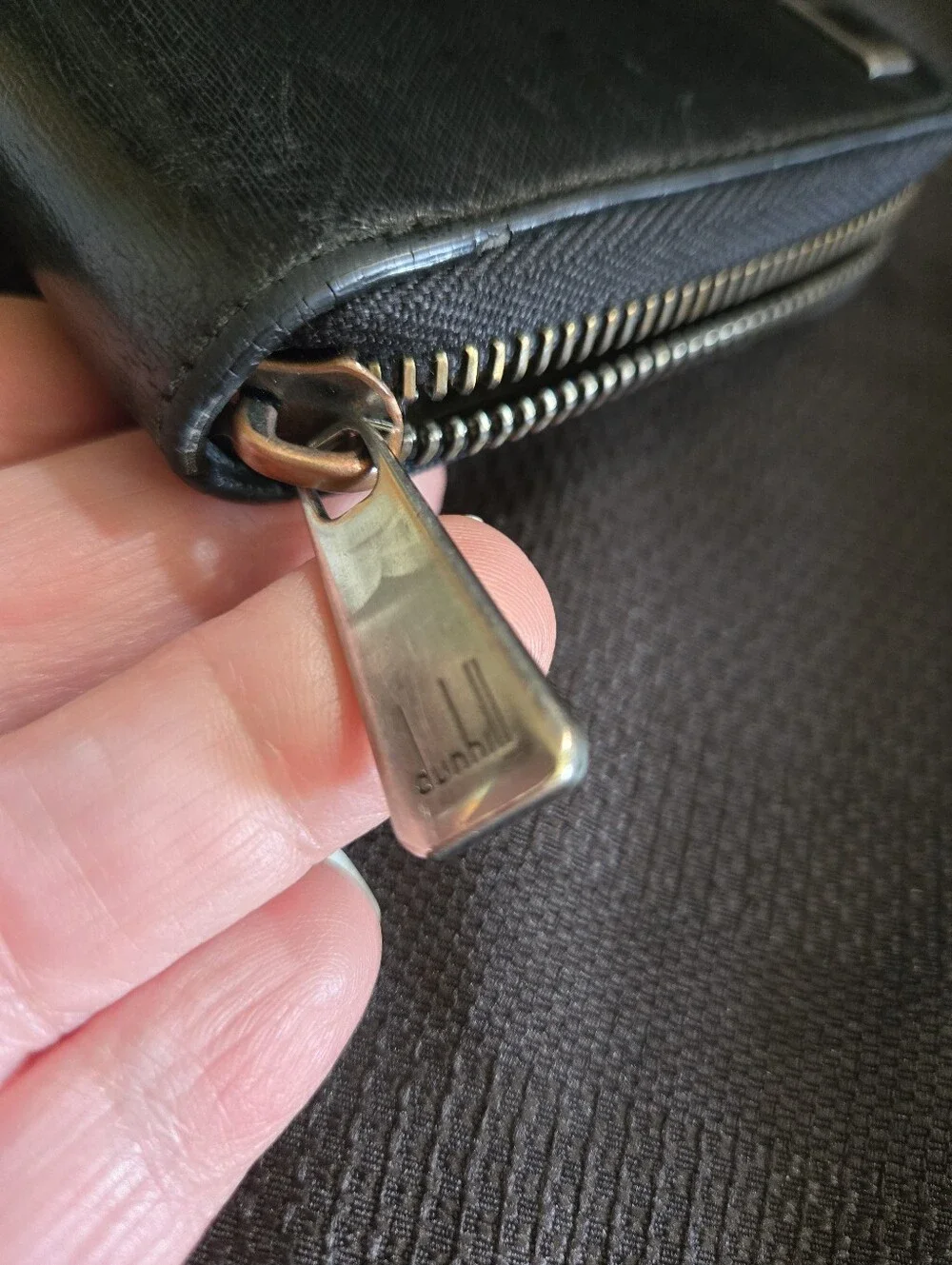 Dunhill Black Textured Leather Full Zip Wallet